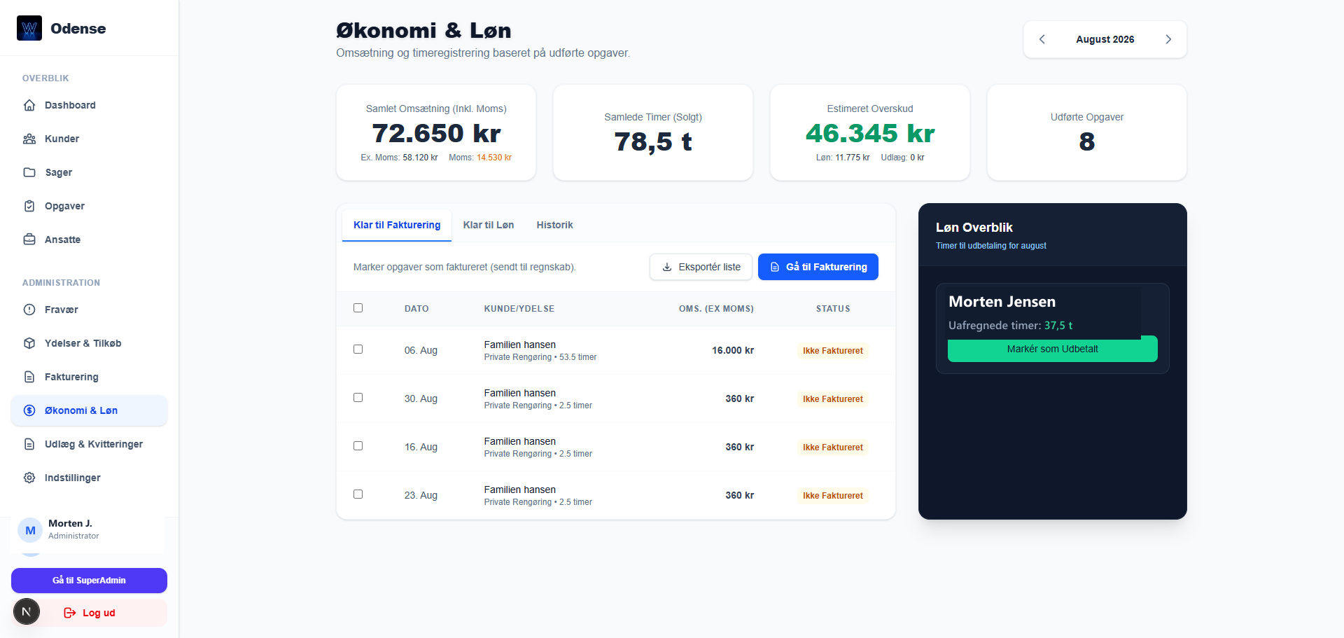 ServiceFlow Finans og lovpligtig fakturering med formelle danske data