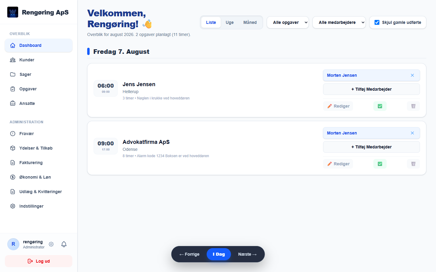 ServiceFlow Hoveddashboard med sager og omsætning